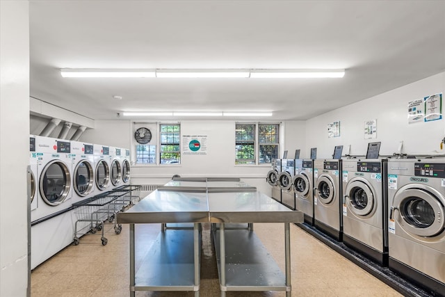 151-15 84th St Unit 1F, Howard Beach, NY 11414 - communal laundry room with tile patterned floors and separate washer and dryer