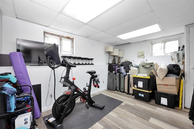 2985 Cheryl Rd, Merrick, NY 11566 - exercise area featuring a drop ceiling, light wood-type flooring, and plenty of natural light