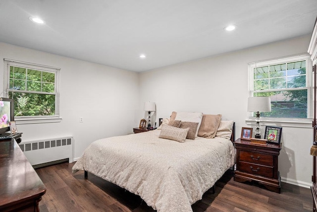 18 Birchwood Park Dr, Syosset, NY 11791 - bedroom with radiator heating unit, wood finished floors, multiple windows, and recessed lighting