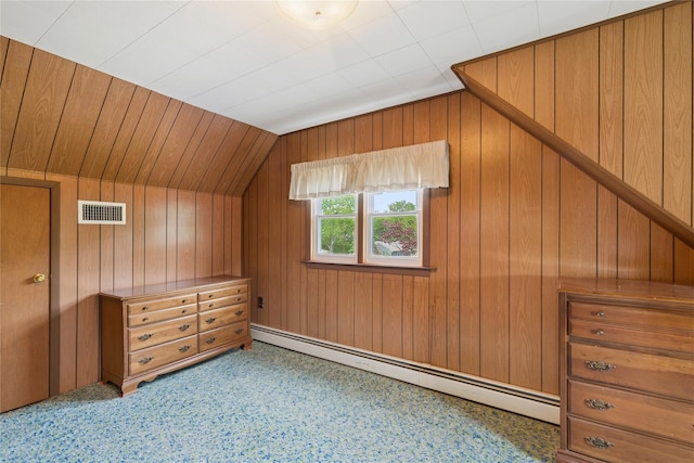 1295 Washington Ave, Greenport, NY 11944 - bonus room featuring a baseboard heating unit, lofted ceiling, and wood walls