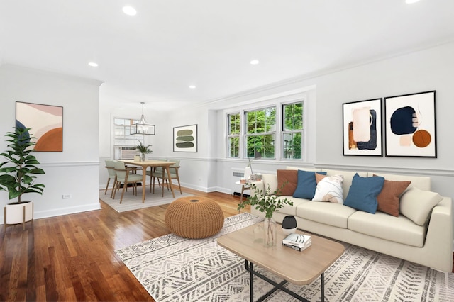 11 Sentry Pl Unit 2C, Scarsdale, NY 10583 - living area featuring wood finished floors, recessed lighting, and a chandelier