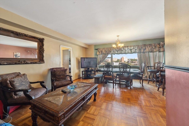 3 Fordham Hill Oval Unit 10B, Bronx, NY 10468 - living area featuring a chandelier