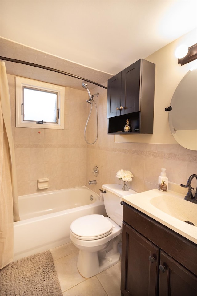 2449 Union Blvd Unit 36-A, Islip, NY 11751 - full bath featuring shower / bath combo with shower curtain, vanity, tile patterned floors, toilet, and tile walls