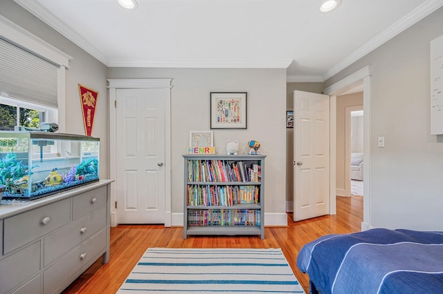 85 Fairmount St, Huntington, NY 11743 - bedroom featuring light wood-style flooring, crown molding, recessed lighting, and baseboards