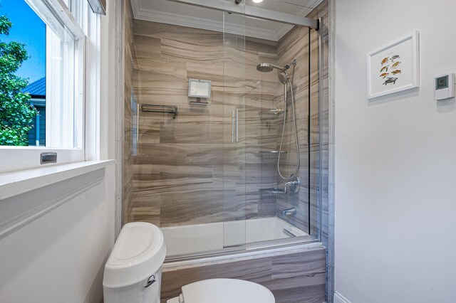 85 Fairmount St, Huntington, NY 11743 - bathroom with toilet, enclosed tub / shower combo, and plenty of natural light