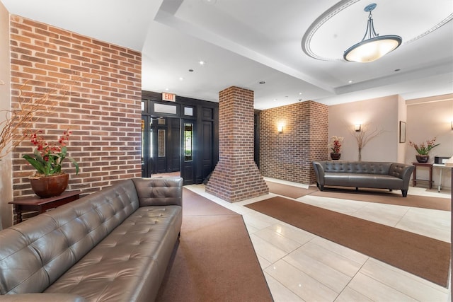 23 Water Grant St Unit 7N, Yonkers, NY 10701 - common area featuring brick wall and recessed lighting