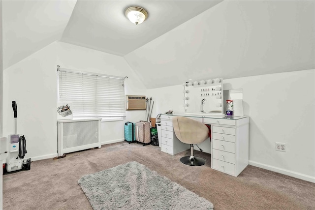 114-11 86th Ave, Richmond Hill North, NY 11418 - office space with lofted ceiling, light colored carpet, an AC wall unit, and baseboards