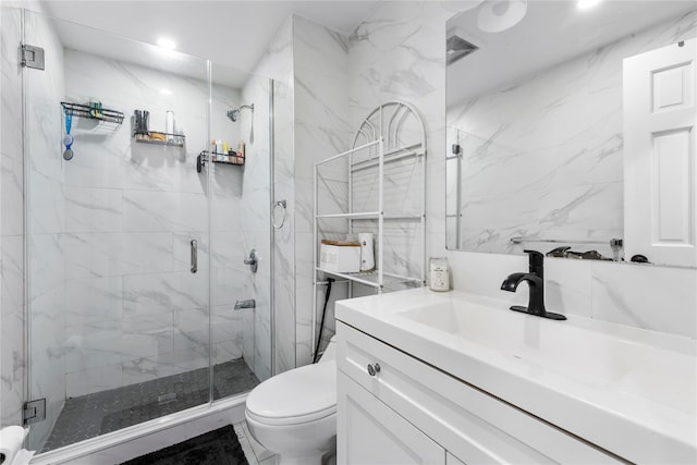 628 151st St, Whitestone, NY 11357 - bathroom featuring toilet, a marble finish shower, and vanity