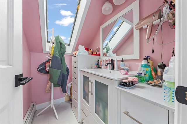 628 151st St, Whitestone, NY 11357 - bathroom featuring vanity, a baseboard radiator, and baseboards