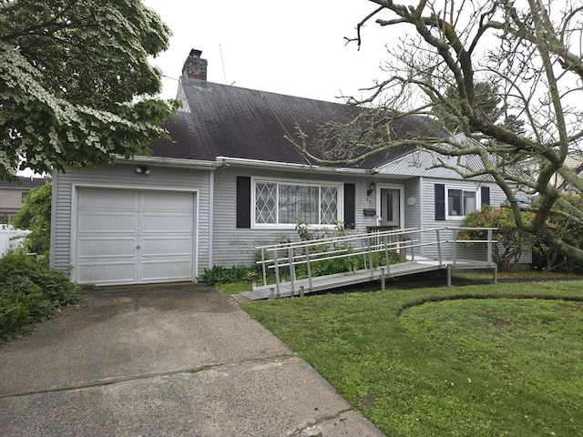 65 Birchfield Ave, Babylon, NY 11702 - single story home with a garage, a chimney, driveway, and a front yard