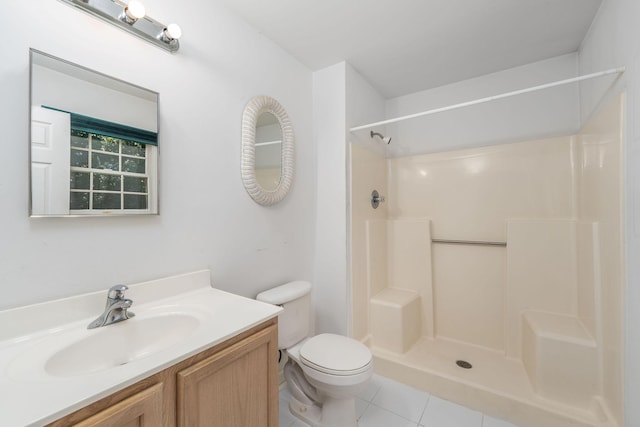 67 Fairway Dr, Wading River, NY 11792 - bathroom with tile patterned floors, toilet, vanity, and a shower
