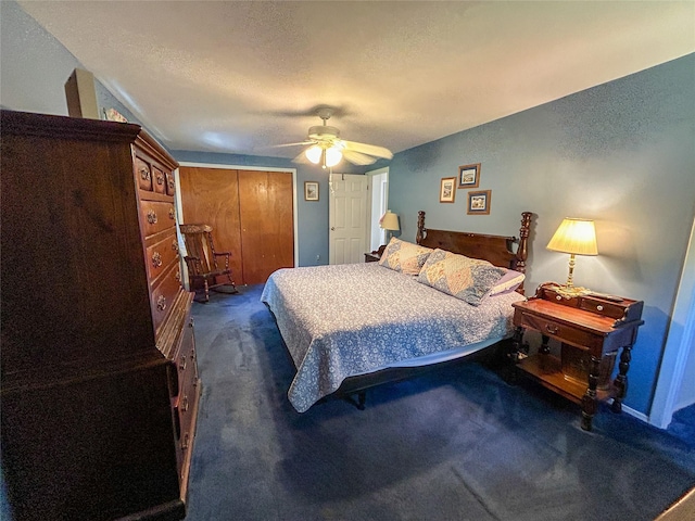 3 Johnston Rd, Livingston Manor, NY 12758 - bedroom featuring carpet flooring, a closet, ceiling fan, and a textured ceiling