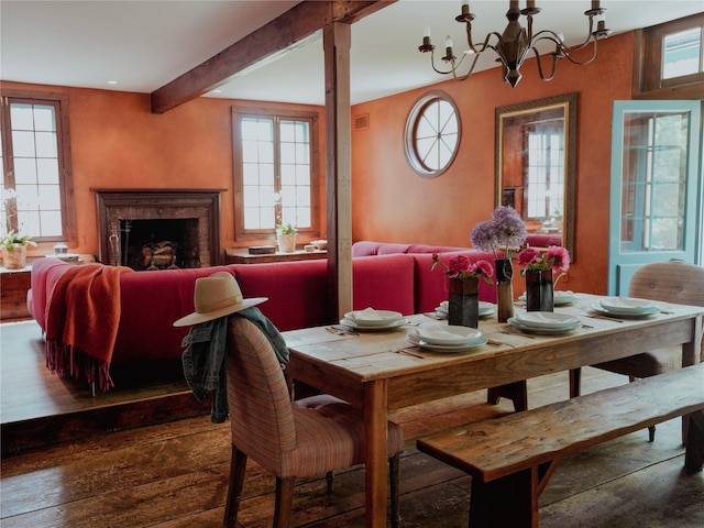 501 Guard Hill Rd, Bedford, NY 10506 - dining area with a chandelier and a fireplace