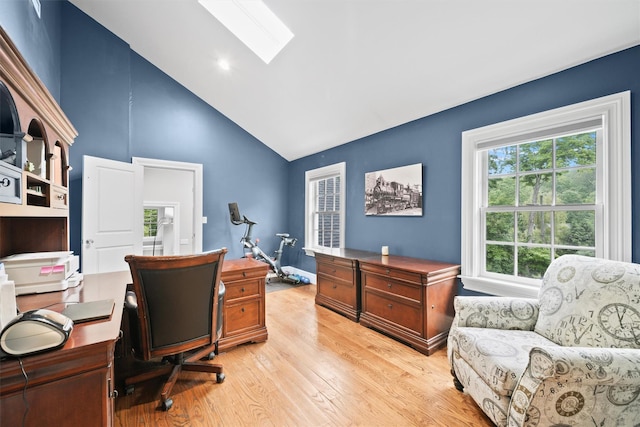 383 Illington Rd, Ossining, NY 10562 - office with a skylight, high vaulted ceiling, and light wood-style floors