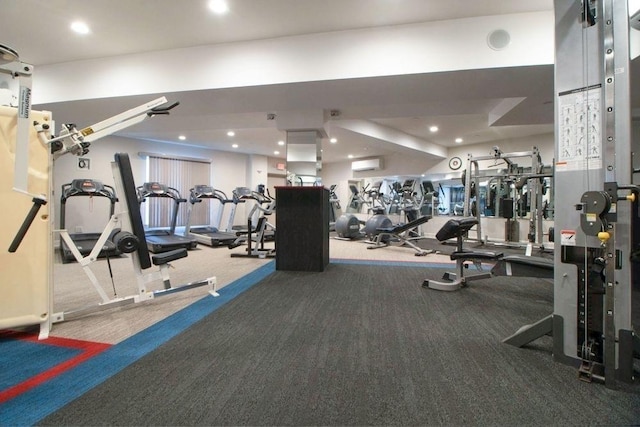 40 Brighton 1st Rd Unit 12H, Brooklyn, NY 11235 - exercise room featuring a wall mounted air conditioner, carpet floors, and recessed lighting