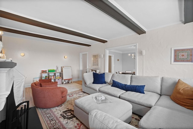 295 N Broadway Unit 27, Yonkers, NY 10701 - living area featuring beam ceiling and wood finished floors