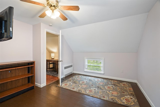 329 Simpson Pl, Peekskill, NY 10566 - additional living space with radiator, wood-type flooring, ceiling fan, and vaulted ceiling