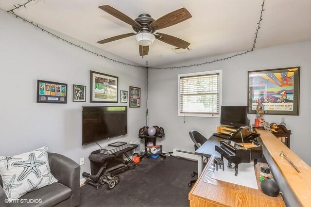 2976 Ruth Rd, Wantagh, NY 11793 - home office featuring ceiling fan and a baseboard heating unit