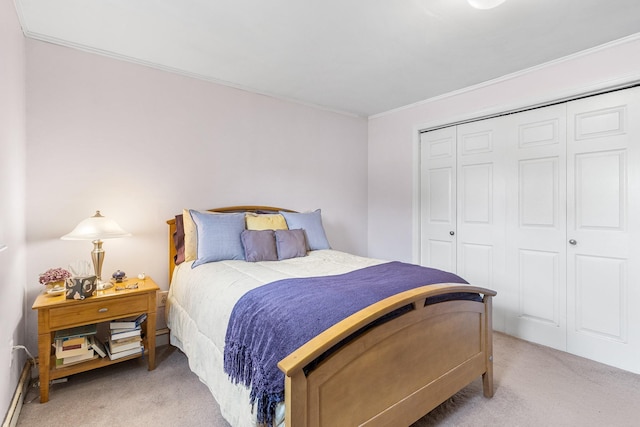 45 W 23rd St, Deer Park, NY 11729 - bedroom with light colored carpet, a closet, and ornamental molding