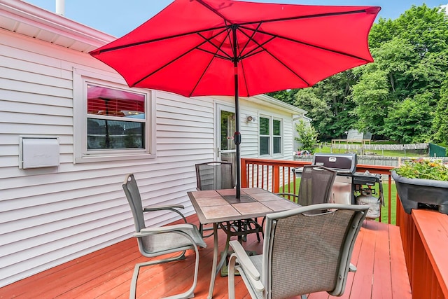 304 Cloverdale Ct, New Windsor, NY 12553 - wooden deck with outdoor dining space and a grill