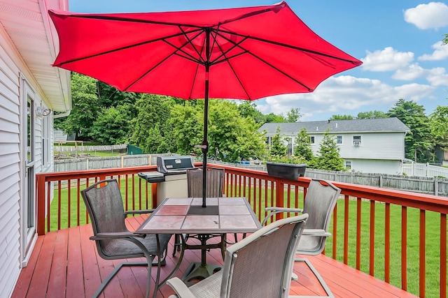 304 Cloverdale Ct, New Windsor, NY 12553 - wooden deck with a fenced backyard, outdoor dining area, and grilling area