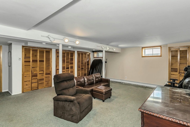14 Troy Ct, Northport, NY 11768 - carpeted living room with baseboard heating