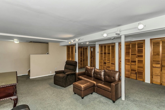 14 Troy Ct, Northport, NY 11768 - living area featuring carpet flooring, stairs, and baseboards