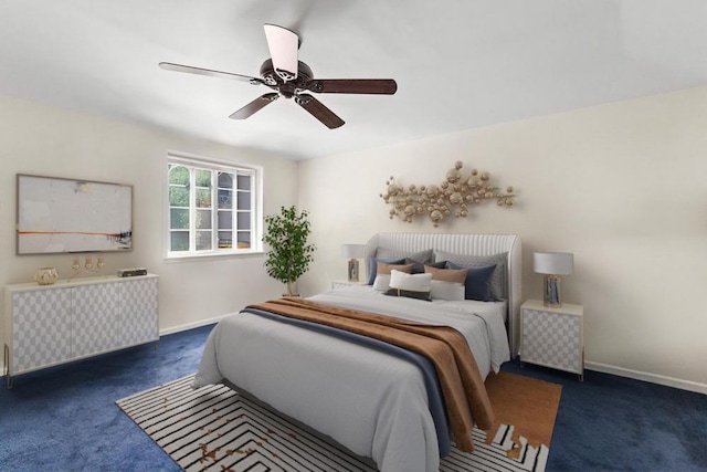 20407 29th Ave, Bayside, NY 11360 - bedroom with carpet flooring, radiator heating unit, baseboards, and a ceiling fan