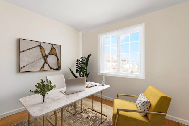 20407 29th Ave, Bayside, NY 11360 - office area featuring baseboards and wood finished floors