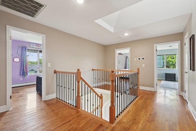 30 Sunrise Rdg, Florida, NY 10921 - corridor featuring an upstairs landing, baseboard heating, attic access, light wood-style flooring, and recessed lighting