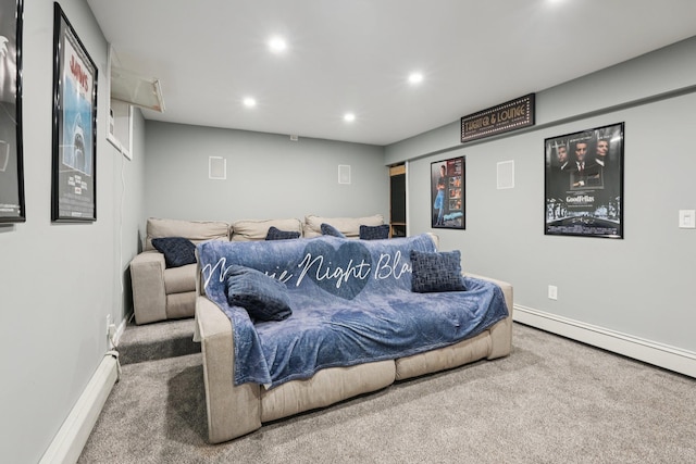 30 Sunrise Rdg, Florida, NY 10921 - home theater featuring carpet, recessed lighting, baseboards, a baseboard radiator, and a baseboard heating unit