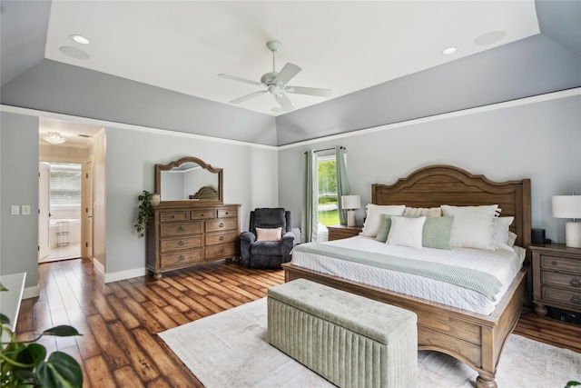 3 Sugar Maple Ct, Dix Hills, NY 11746 - bedroom featuring lofted ceiling, wood finished floors, a ceiling fan, and recessed lighting