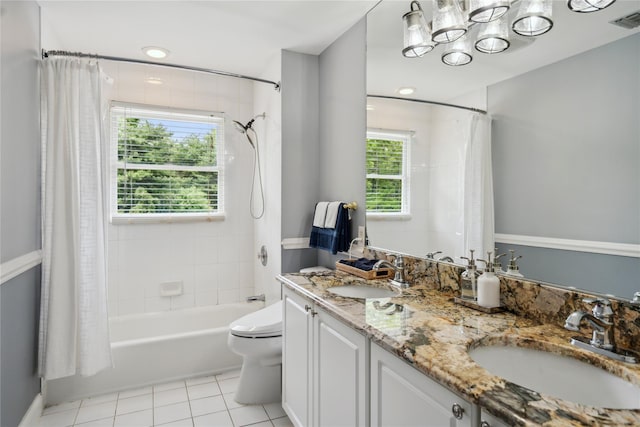 3 Sugar Maple Ct, Dix Hills, NY 11746 - full bath featuring shower / bathtub combination with curtain, double vanity, and tile patterned floors