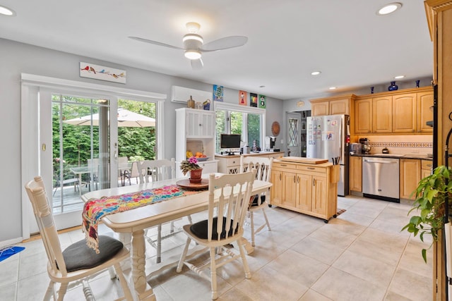8 Jackson Ave, Hampton Bays, NY 11946 - dining area with recessed lighting, light tile patterned floors, and ceiling fan