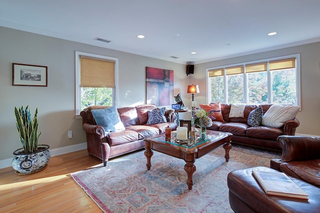 2 Goldwin St, Rye, NY 10580 - living area featuring wood finished floors, ornamental molding, recessed lighting, and baseboards