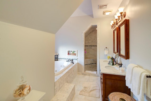 2 Goldwin St, Rye, NY 10580 - full bathroom with a whirlpool tub, double vanity, a tile shower, and marble finish flooring