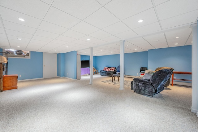 320 Williams Way S, Baiting Hollow, NY 11933 - carpeted living area with a drop ceiling, baseboards, and recessed lighting