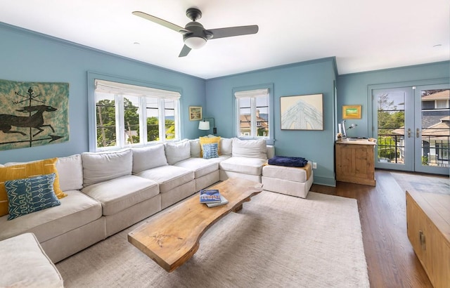 28 Buena Vista Dr, Hastings-On-Hudson, NY 10706 - living room featuring wood finished floors, healthy amount of natural light, a ceiling fan, and crown molding