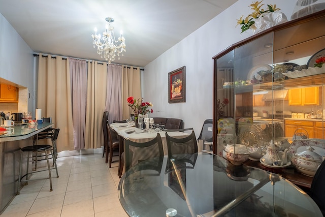 32-23 76th St, East Elmhurst, NY 11370 - dining room featuring a chandelier and light tile patterned floors