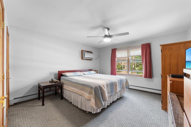 336 Mile Square Rd, Yonkers, NY 10701 - carpeted bedroom with baseboard heating, a wall mounted air conditioner, and a ceiling fan
