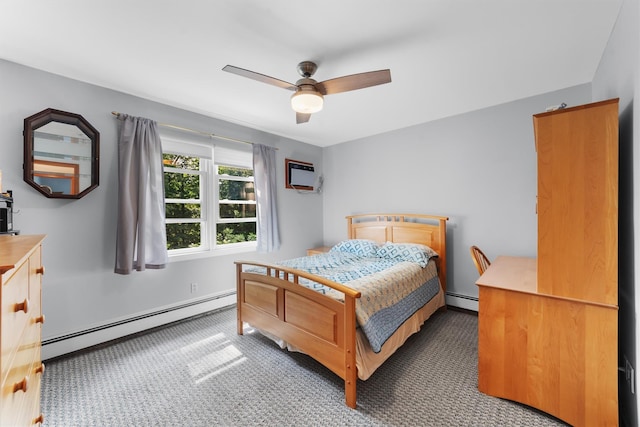 336 Mile Square Rd, Yonkers, NY 10701 - bedroom featuring baseboard heating, carpet, ceiling fan, and a wall mounted air conditioner