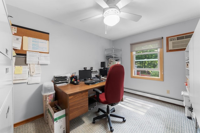 336 Mile Square Rd, Yonkers, NY 10701 - office featuring a baseboard heating unit, a ceiling fan, and baseboards