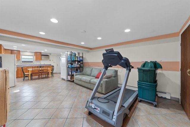 336 Mile Square Rd, Yonkers, NY 10701 - workout room featuring baseboard heating, recessed lighting, light tile patterned floors, and a sink