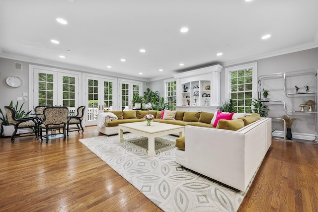27 Olmsted Rd, Scarsdale, NY 10583 - living room featuring crown molding, recessed lighting, and wood finished floors