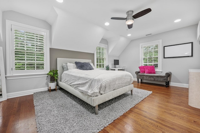 27 Olmsted Rd, Scarsdale, NY 10583 - bedroom with wood finished floors, baseboards, a ceiling fan, recessed lighting, and vaulted ceiling