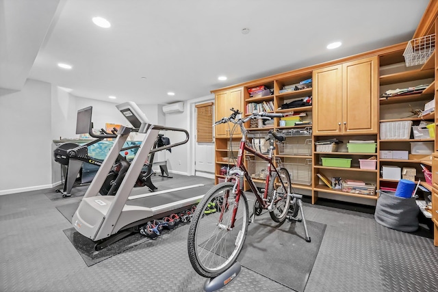 27 Olmsted Rd, Scarsdale, NY 10583 - exercise room featuring baseboards, recessed lighting, a wall unit AC, and carpet flooring