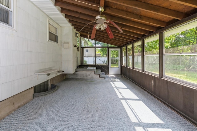 4 Roland Ct, Nanuet, NY 10954 - unfurnished sunroom with a ceiling fan and beamed ceiling