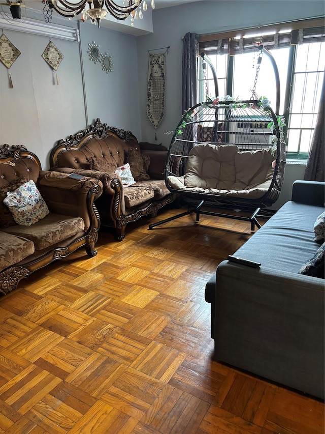 1920 S Mcgraw Ave S Unit 7D, Bronx, NY 10462 - living room with healthy amount of natural light and a chandelier