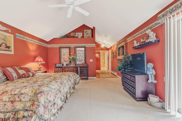 6 Ring Neck Ct, Wading River, NY 11792 - carpeted bedroom with lofted ceiling, baseboard heating, and ceiling fan