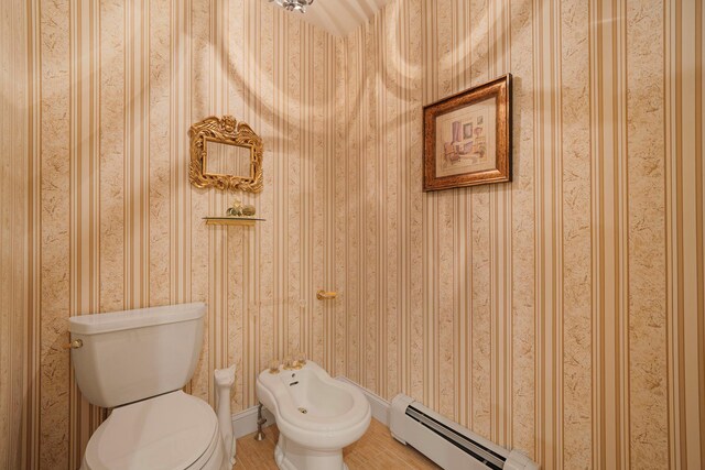 6 Ring Neck Ct, Wading River, NY 11792 - bathroom featuring baseboard heating, a bidet, and wallpapered walls